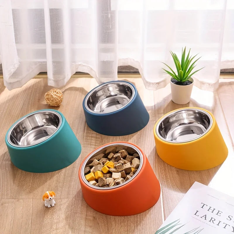 Tilted Stainless Steel Bowls for Small Dogs in 4 colors