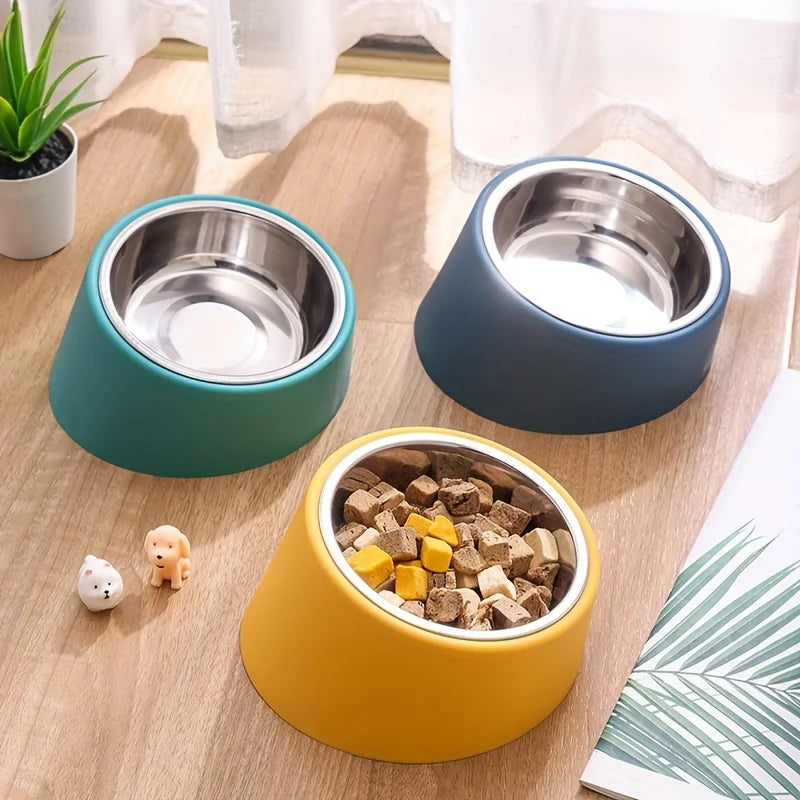 Tilted Stainless Steel Bowls for Small Dogs in 4 colors