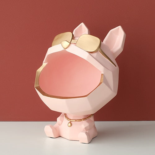 Bulldog Sculpture with Gold Sunglass and a Big Mouth