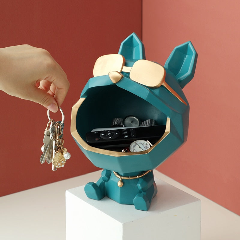 Bulldog Sculpture with Gold Sunglass and a Big Mouth