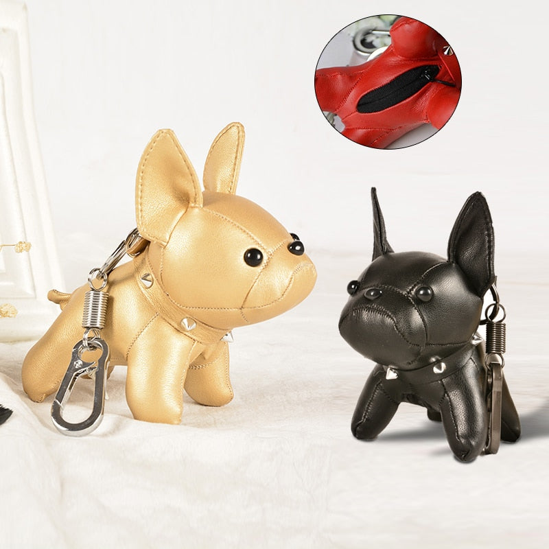 Mini Bulldog Faux Leather Keychain and Charm Bag