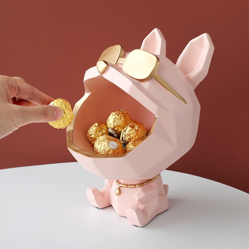 Bulldog Sculpture with Gold Sunglass and a Big Mouth