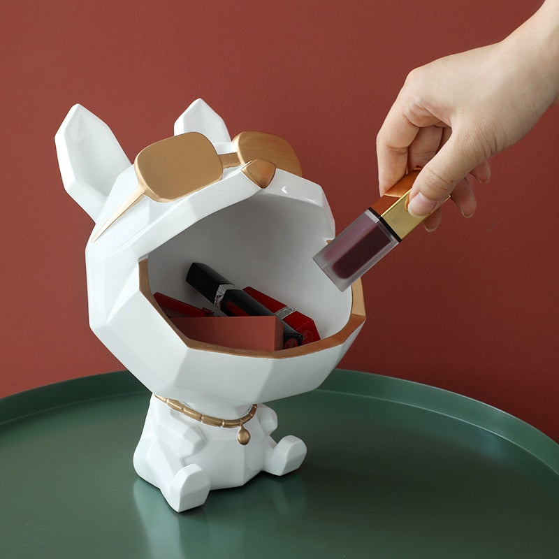 Bulldog Sculpture with Gold Sunglass and a Big Mouth