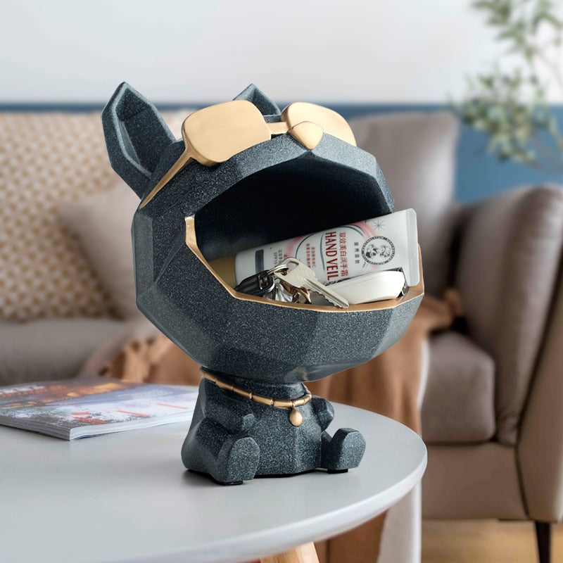 Bulldog Sculpture with Gold Sunglass and a Big Mouth