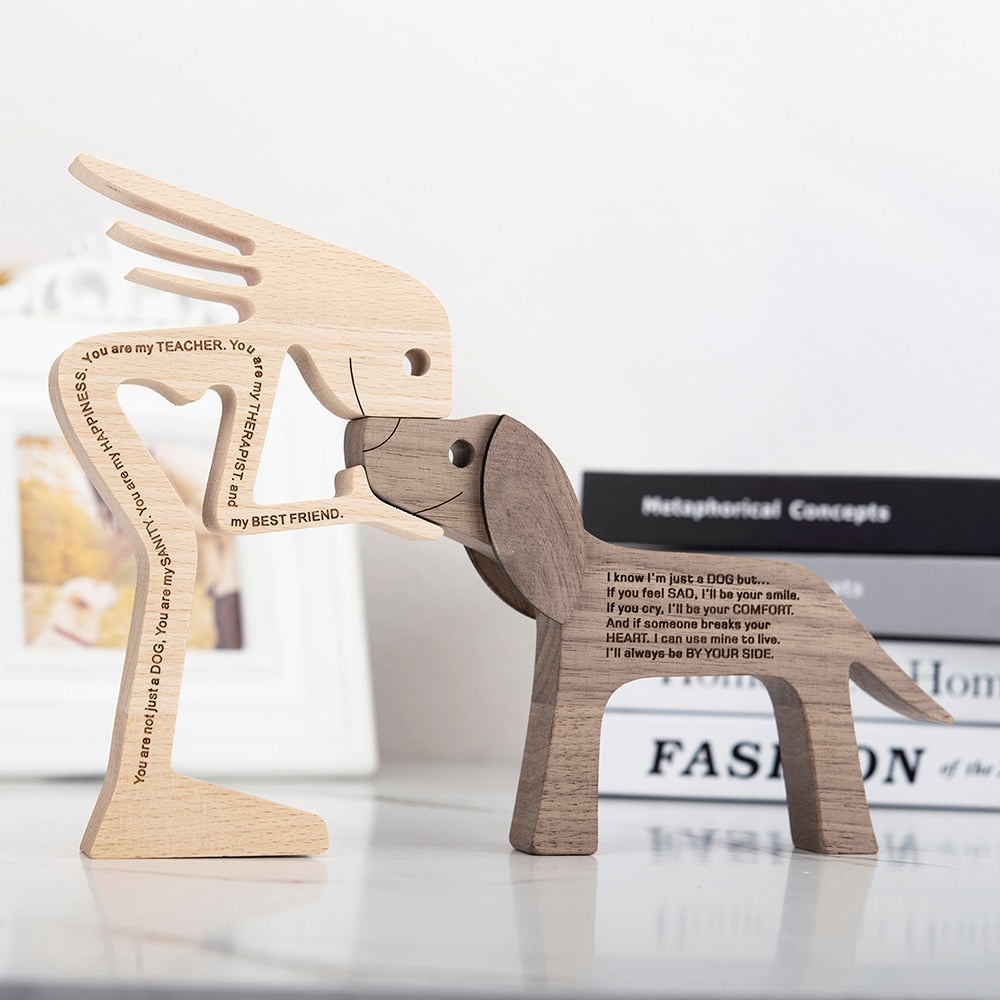 Wood Crafted Dog Figurine Decor