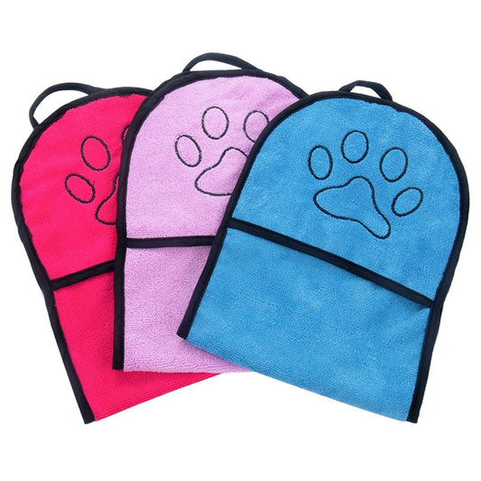 Thin Dog Towel with Paw Print Pockets
