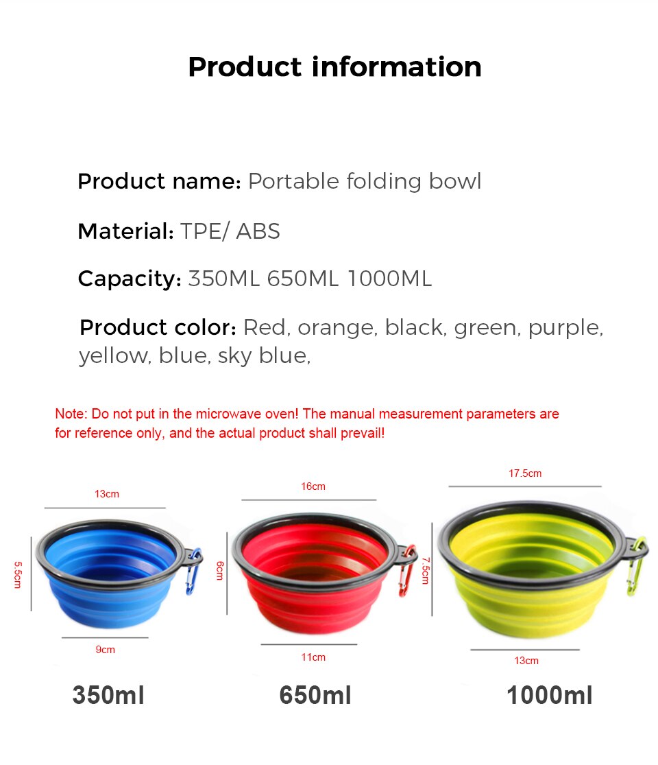 Collapsible Silicone Dog Bowl, 350ml/ 650ml/ 1000ml