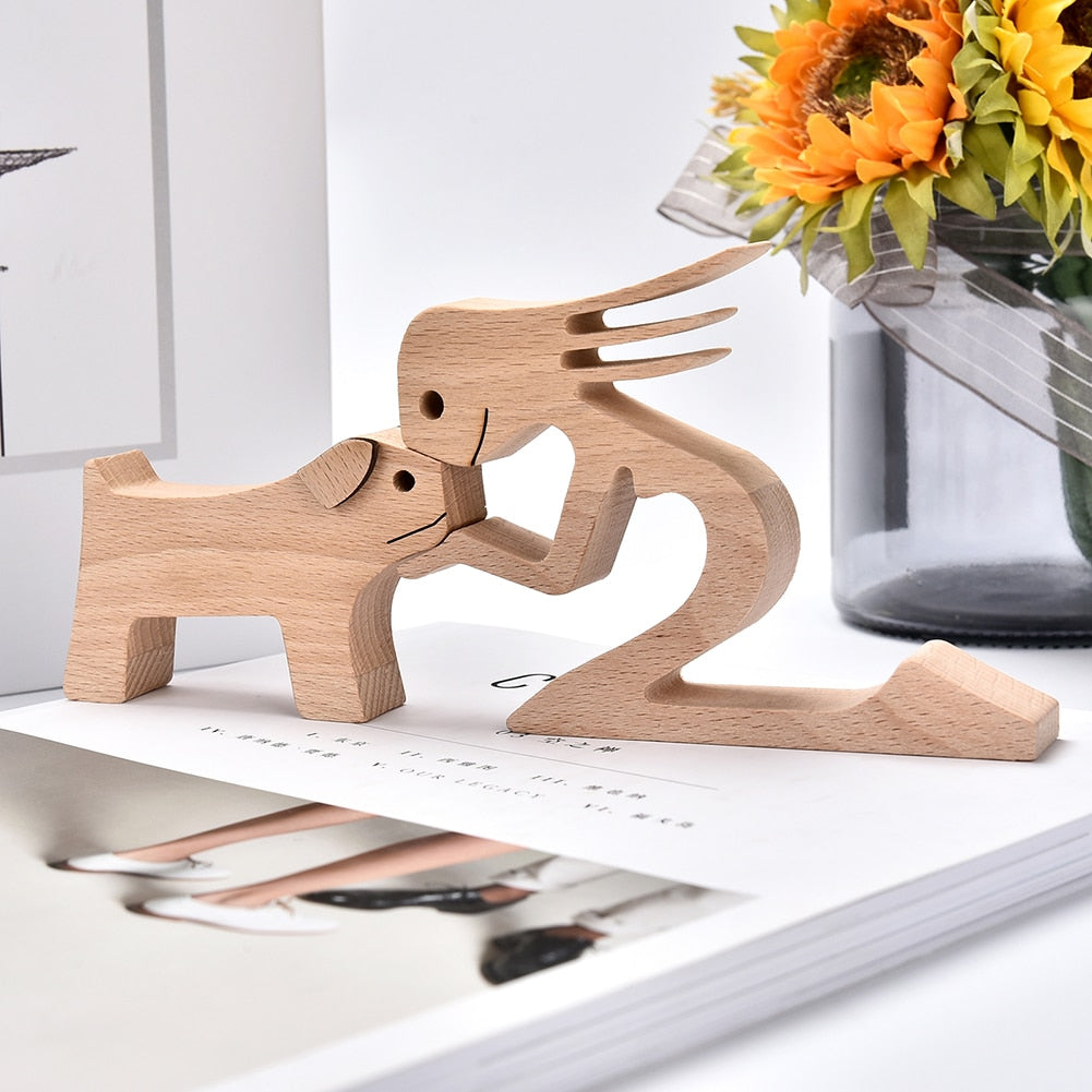 Wood Crafted Dog Figurine Decor