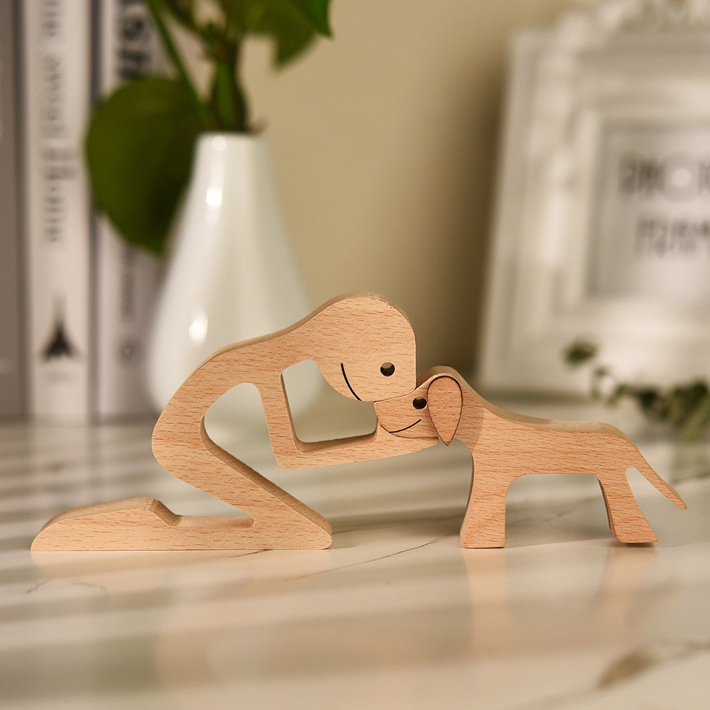 Wood Crafted Dog Figurine Decor