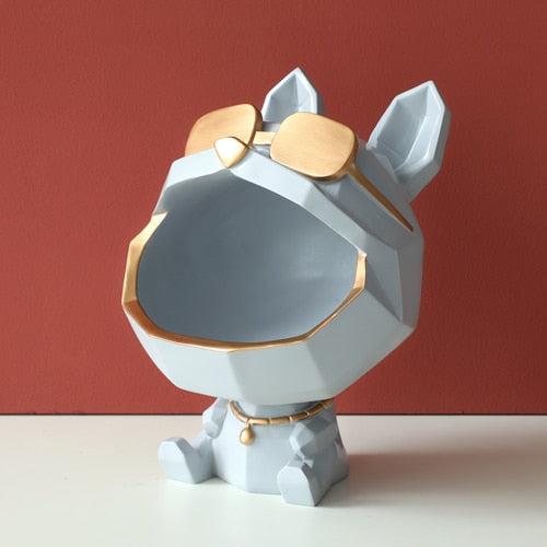 Bulldog Sculpture with Gold Sunglass and a Big Mouth