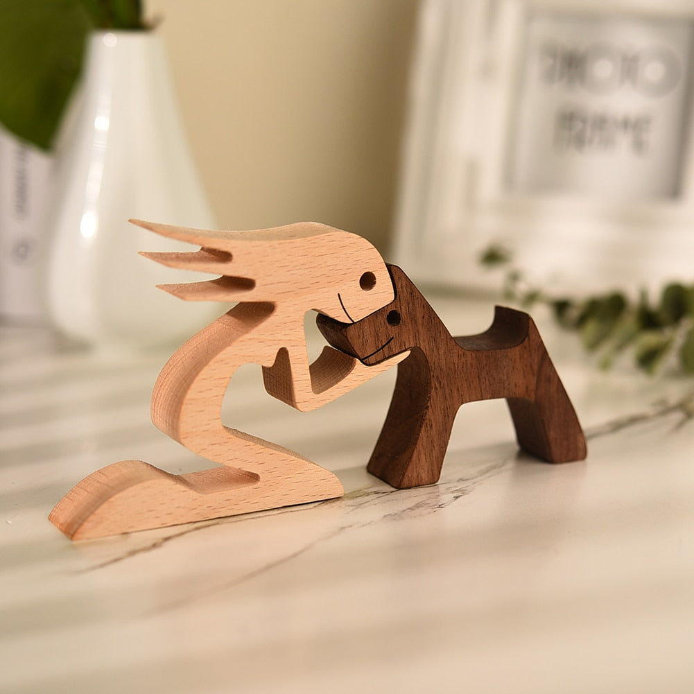 Wood Crafted Dog Figurine Decor