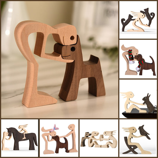 Wood Crafted Dog Figurine Decor