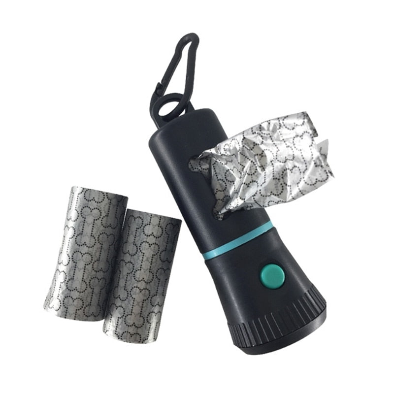 Black Poop Bag Dispenser with LED Flashlight